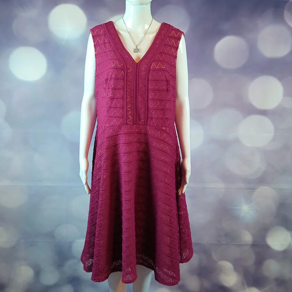 Roz & Ali sz 14 Burgundy Sleeveless Fit and Flare Dress